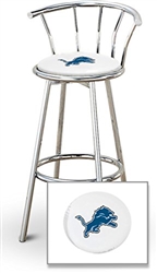 Bar Stool 24 or 29 Tall Chrome Finish Retro Style Backless Stool  Featuring the Detroit Lions NFL Team Logo Fabric Covered Swivel Seat Cushion