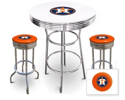 White 3-Piece Pub/Bar Table Set Featuring the New York Jets NFL Team Logo  Decal and 2-29 Team Fabric and Clear Vinyl Covered Swivel Seat Cushions