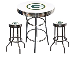 NFL Team Logo White Bar Table Set w/Glass Option Stools Fabric w