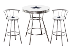 NFL Team Logo White Bar Table Set w/Glass Option Stools Fabric w/Clear  Vinyl