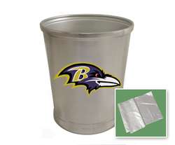 The Furniture Cove - New Brushed Aluminum Finish Trash Can Waste Basket  featuring Baltimore Ravens NFL Team Logo