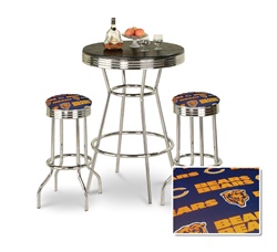 The Furniture Cove - 3 Piece Chrome Bar Table Set with 2 Chrome Finish Chicago  Bears NFL Fabric Seat Barstools